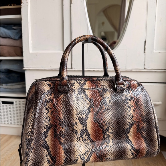 Armani Exchange Handbags - Armani Exchange Snake Print Satchel in Brown and Tan
